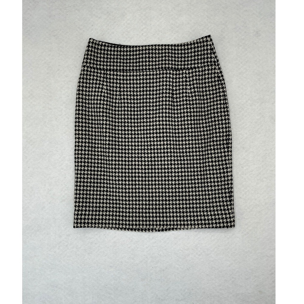 Banana Republic Pencil Skirt Women 2 Black White Houndstooth Wool 526382-00
